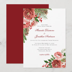 Red Christmas Floral Winter Wedding Invitation