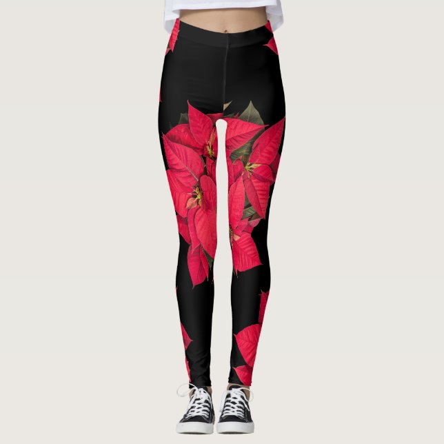 Red Christmas flower Leggings (Front)