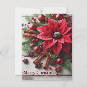 Red Christmas flower on traditional white wood Postcard