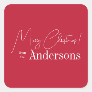 Red Christmas from Family Name Square Sticker
