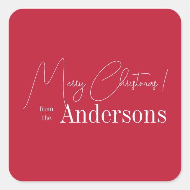 Red Christmas from Family Name Square Sticker (Front)