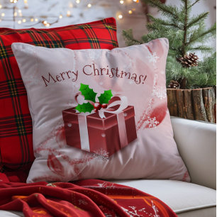 Red Christmas Gift Throw Pillow