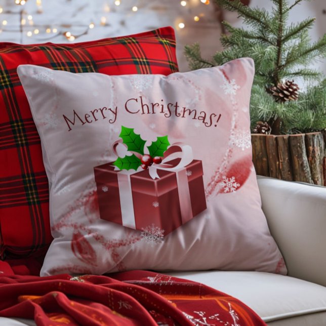 Red Christmas Gift Throw Pillow (Red Christmas Gift Throw Pillow)