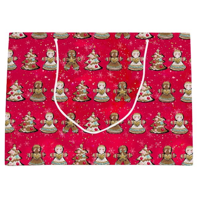 Red Christmas Gingerbread Cookie Christmas Bag (Front)