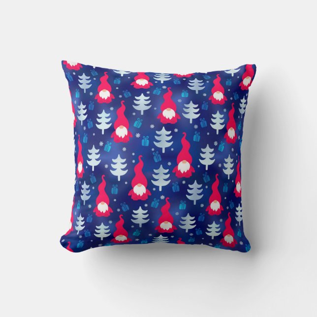Red Christmas Gnomes Throw Pillow (Front)
