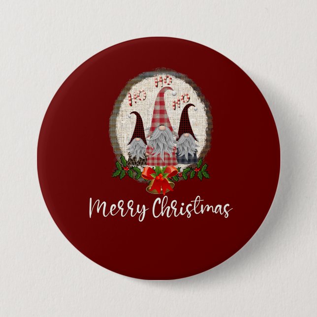Red Christmas Gnomes Trendy Elves  3 Inch Round Button (Front)