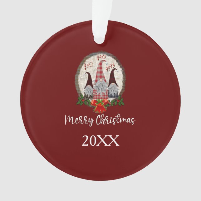 Red Christmas Gnomes Trendy Elves  Ornament (Front)