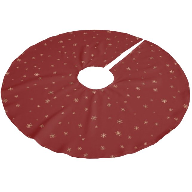 Red Christmas Gold Snowflakes Brushed Polyester Tree Skirt (Angled)