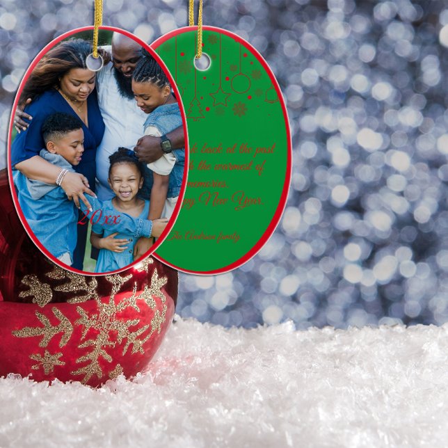  Red Christmas Green  photo wishes Ceramic Ornament (Creator Uploaded)