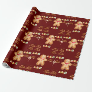 red Christmas happy day and Christmas stocking Wrapping Paper