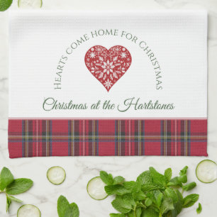 Red Christmas Heart Personalized Name Christmas Kitchen Towel