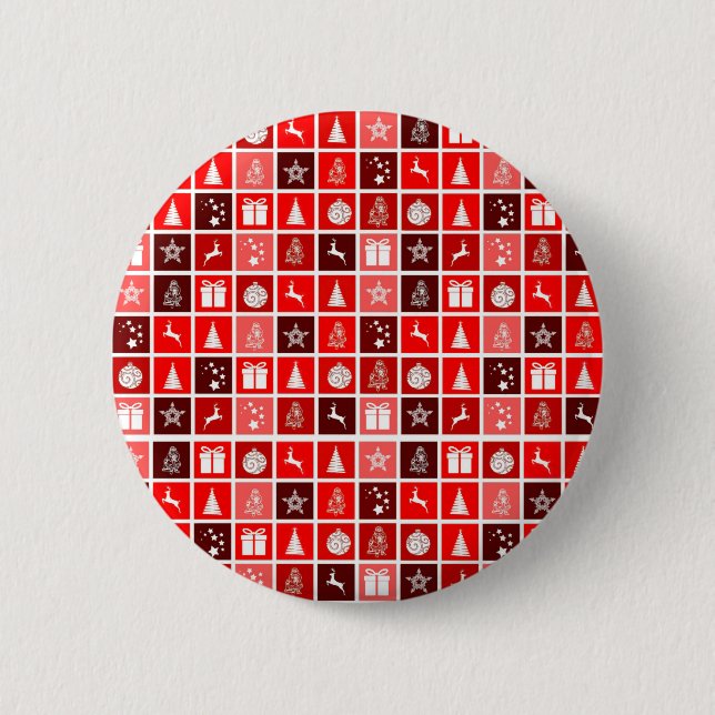 Red Christmas Holiday Cute Tree Reindeer  2 Inch Round Button (Front)