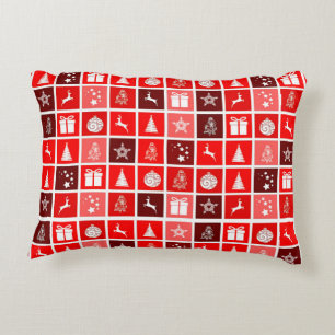 Red Christmas Holiday Cute Tree Reindeer  Accent Pillow