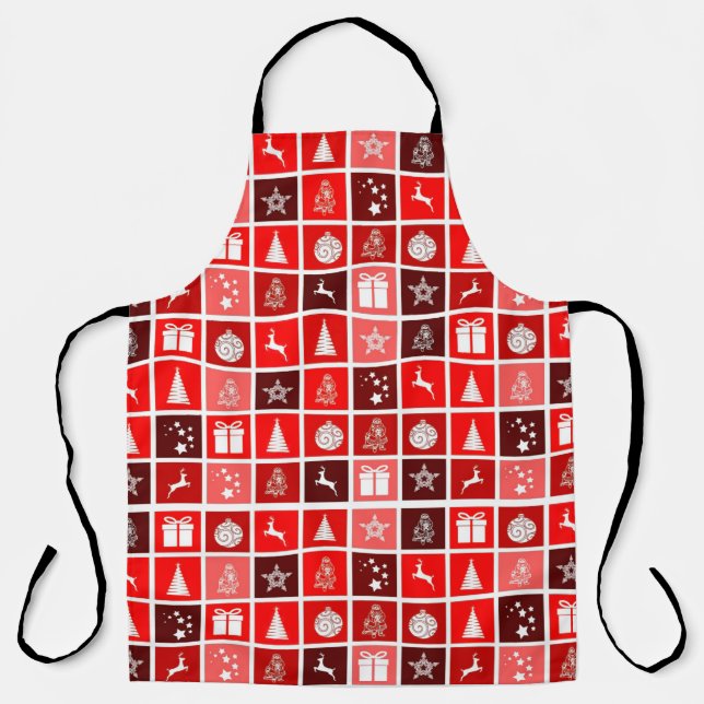 Red Christmas Holiday Cute Tree Reindeer  Apron (Front)