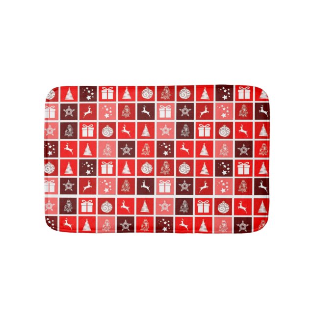 Red Christmas Holiday Cute Tree Reindeer  Bath Mat (Front)