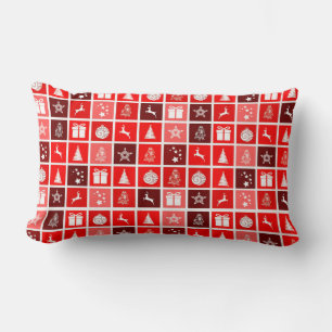 Red Christmas Holiday Cute Tree Reindeer Lumbar Pillow