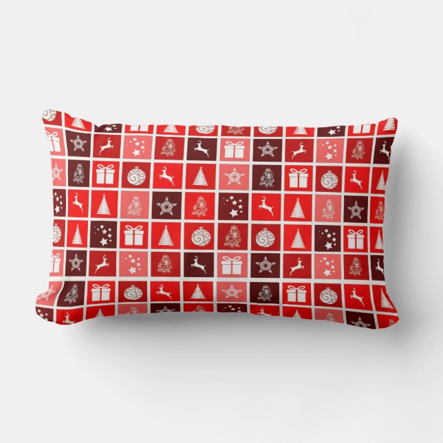 Red Christmas Holiday Cute Tree Reindeer  Lumbar Pillow (Front)