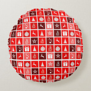 Red Christmas Holiday Cute Tree Reindeer  Round Pillow
