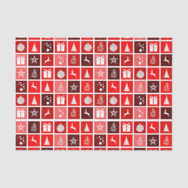 Red Christmas Holiday Cute Tree Reindeer  Tissue Paper (Front)