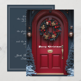 Red Christmas Holiday Door Wreath  Card