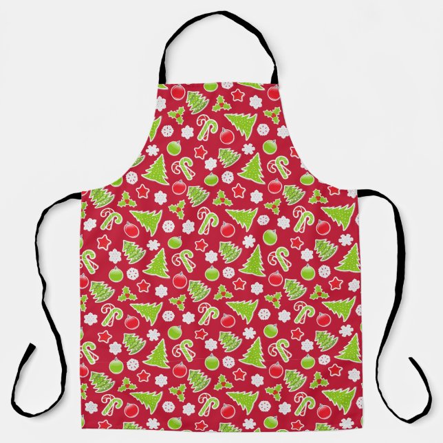 Red Christmas Holiday Kitchen  Apron (Front)