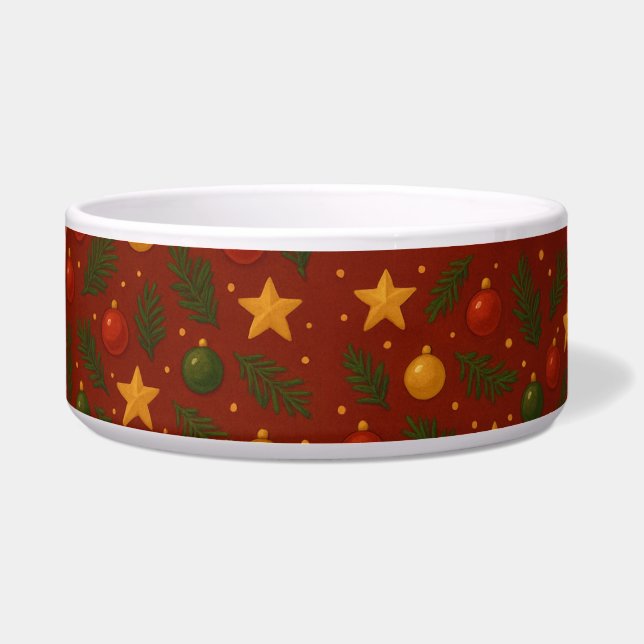 Red Christmas Holiday Large Pet Bowl Festive Dish (Front)