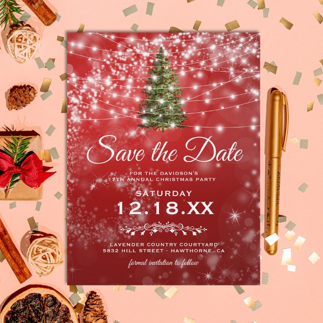 Red Christmas Holiday Party Save the Date Announcement Postcard (Creator Uploaded)