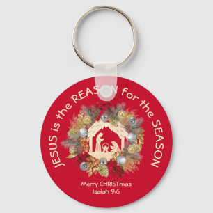 Red Christmas JESUS IS THE REASON Keychain