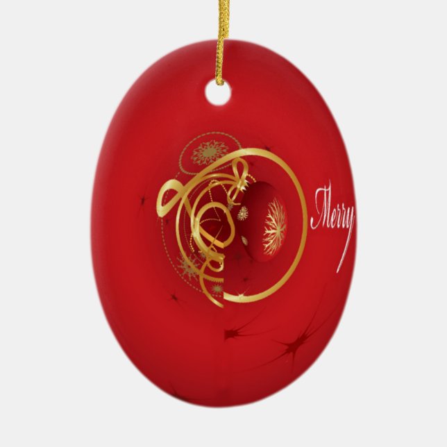 Red Christmas Jingle Bells Have a Blessed Nice Day Ceramic Ornament (Front)