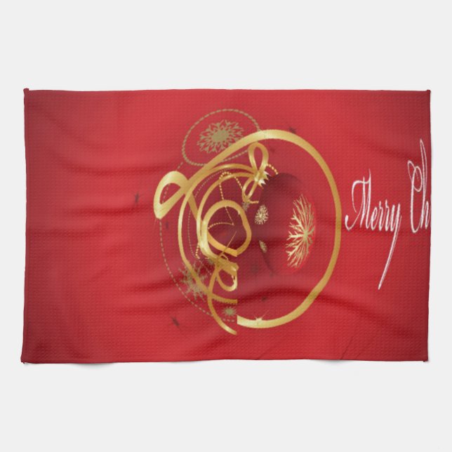 Red Christmas Jingle Bells Have a Blessed Nice Day Kitchen Towel (Horizontal)