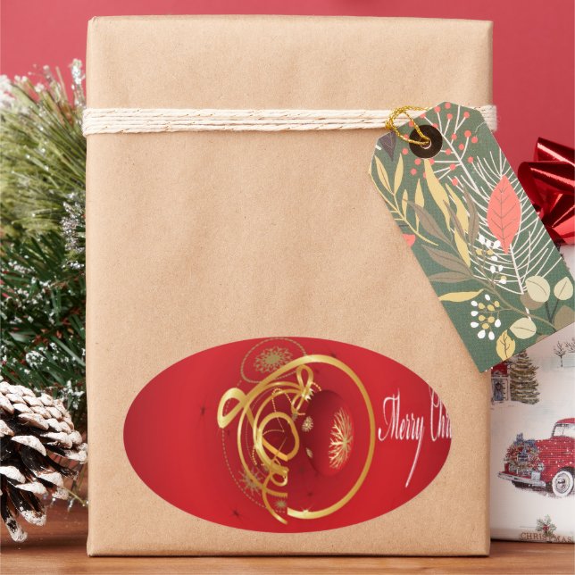 Red Christmas Jingle Bells Have a Blessed Nice Day Oval Sticker (Holiday)