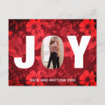 Red Christmas Joy Floral Chic Photo Cutout Modern Postcard<br><div class="desc">Beautiful red holiday postcard with your couple or family photos filling the letters of the word JOY. These cool bright floral Christmas postcards combine old fashioned with trendy by using stylish text over retro flower wallpaper. Give your friends a fun, peekaboo look through the centre of the word and a...</div>