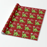 Red Christmas Kids Dinosaur Cute Personalized  Wrapping Paper<br><div class="desc">Awesome green dinosaur Christmas wrapping paper. This apatosaurus looks very cute in a holiday red Santa hat with a little smile. I like prehistoric Christmas animals and presents that kids will love. Customize this gift with the recipient's name to make it even more personalized.</div>