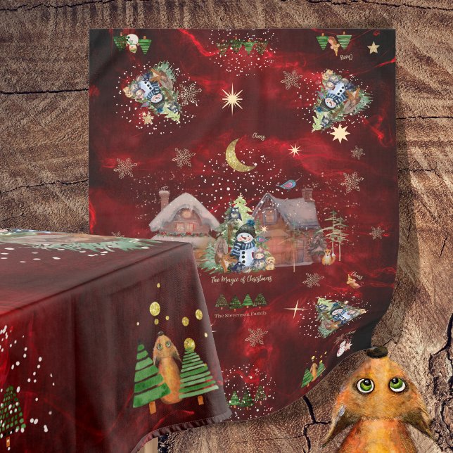 Red Christmas Land animaux mignons Nappe (Red Christmas Land cute animals Tablecloth)