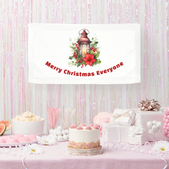  Red Christmas Lantern Poinsettia and Pine Banner (Party)