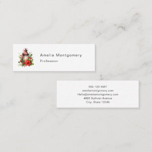Red Christmas Lantern Poinsettia and Pine Mini Business Card