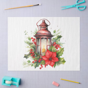 Red Christmas Lantern Poinsettia and Pine Tissue Paper
