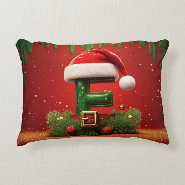 Red Christmas Letter E With Santa Hat 🎁 Accent Pillow (Front)