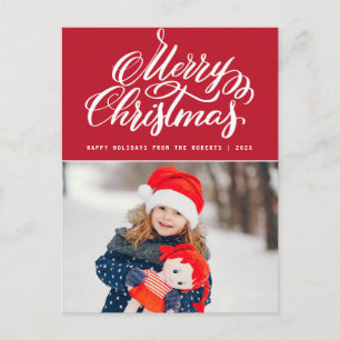 red christmas lettering family photo holiday card