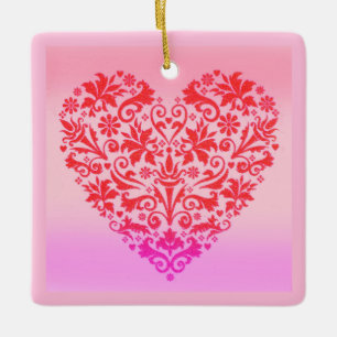 Red Christmas love heart Ceramic Ornament