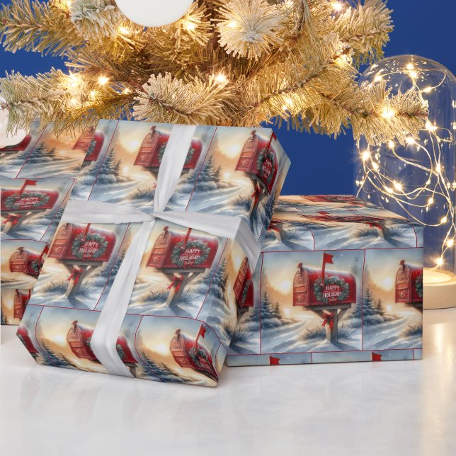 Red Christmas Mailbox In Snow Wrapping Paper (Holidays)