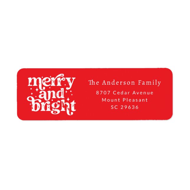 Red Christmas Merry & Bright Return Address Label (Devant)