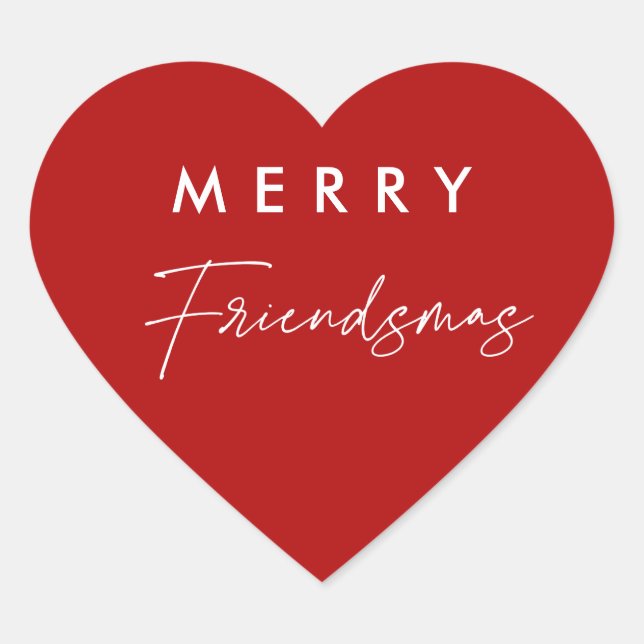 Red Christmas Merry Friendsmas Party Favours Heart Sticker (Front)