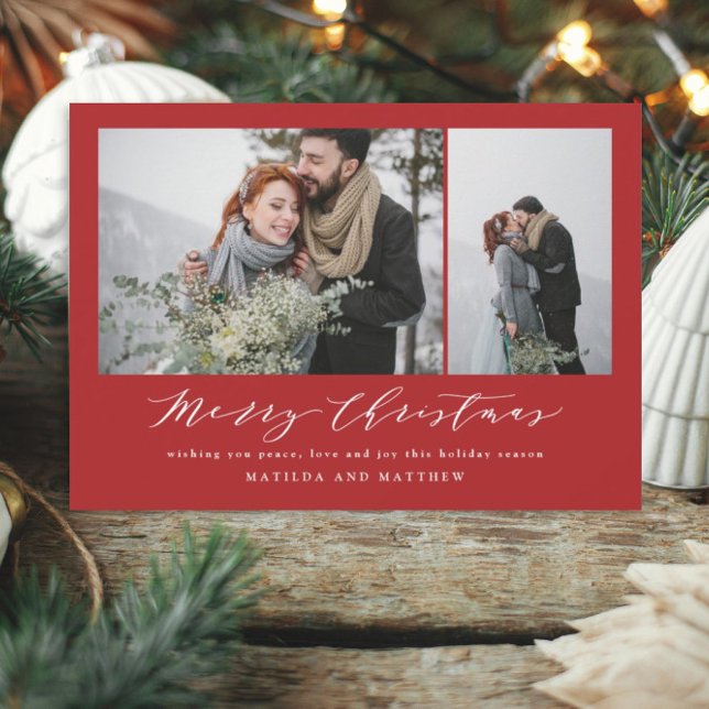 Red Christmas modern script 2 photo  Holiday Card (Creator Uploaded)