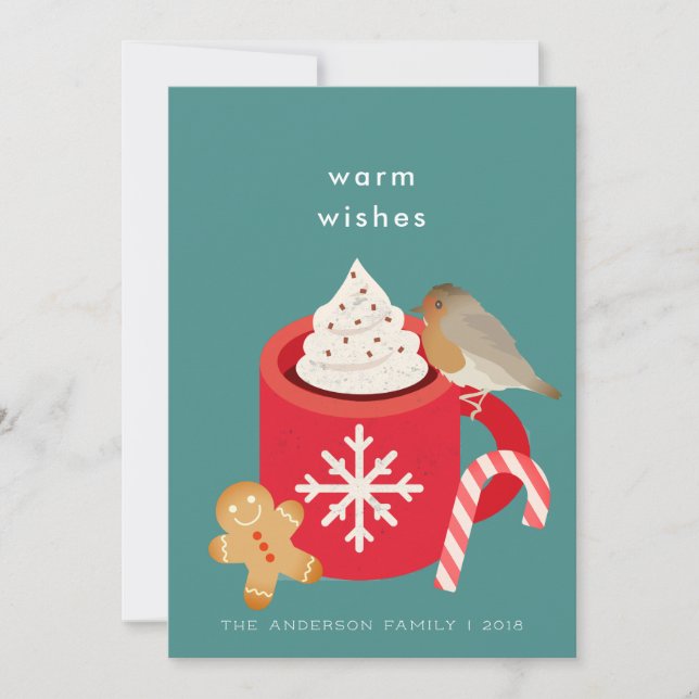 Red Christmas Mug & Robin Christmas Holiday Card (Front)