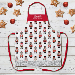 Red Christmas Nutcracker Pattern Apron