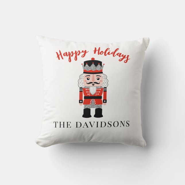 Red Christmas Nutcracker Throw Pillow (Front)