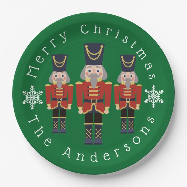 Red Christmas Nutcrackers Personalize Paper Plate (Front)