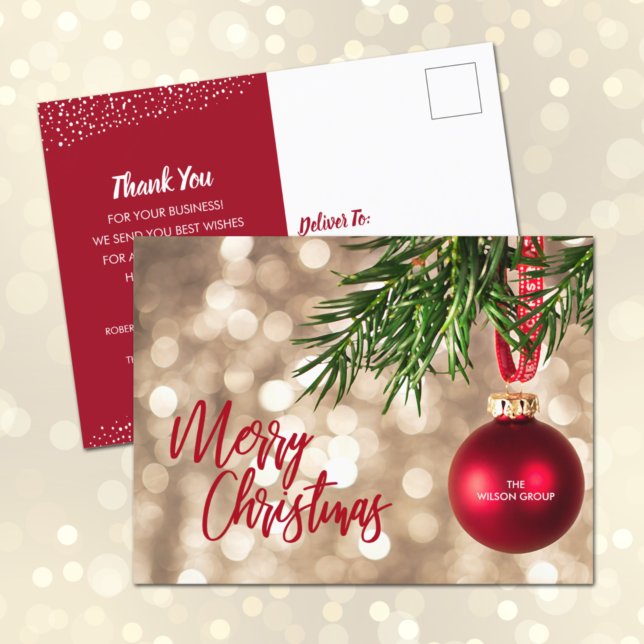 Red Christmas Ornament Business Holiday Postcards (Creator Uploaded)
