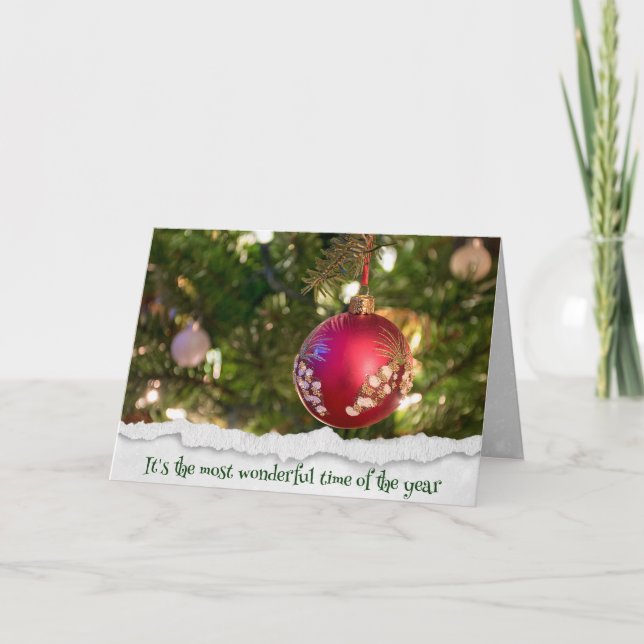 Red Christmas Ornament Holiday Card (Front)